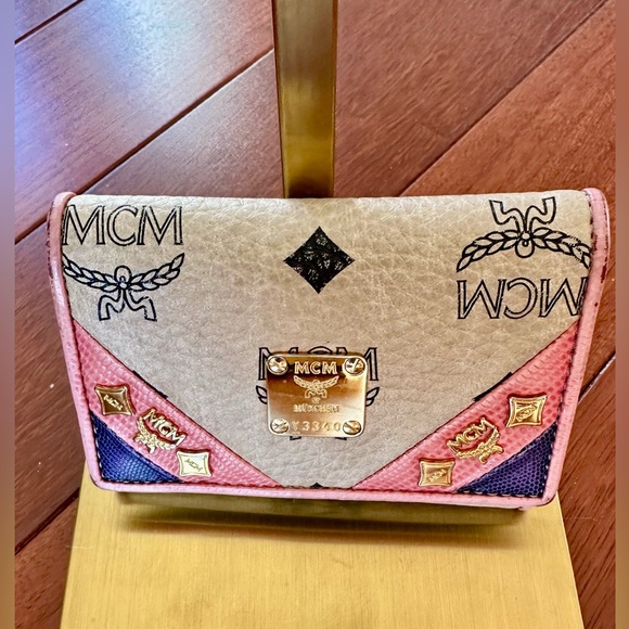 MCM Signature Monogram Pink and Purple Pebbled Leather Wallet - Picture 12 of 12